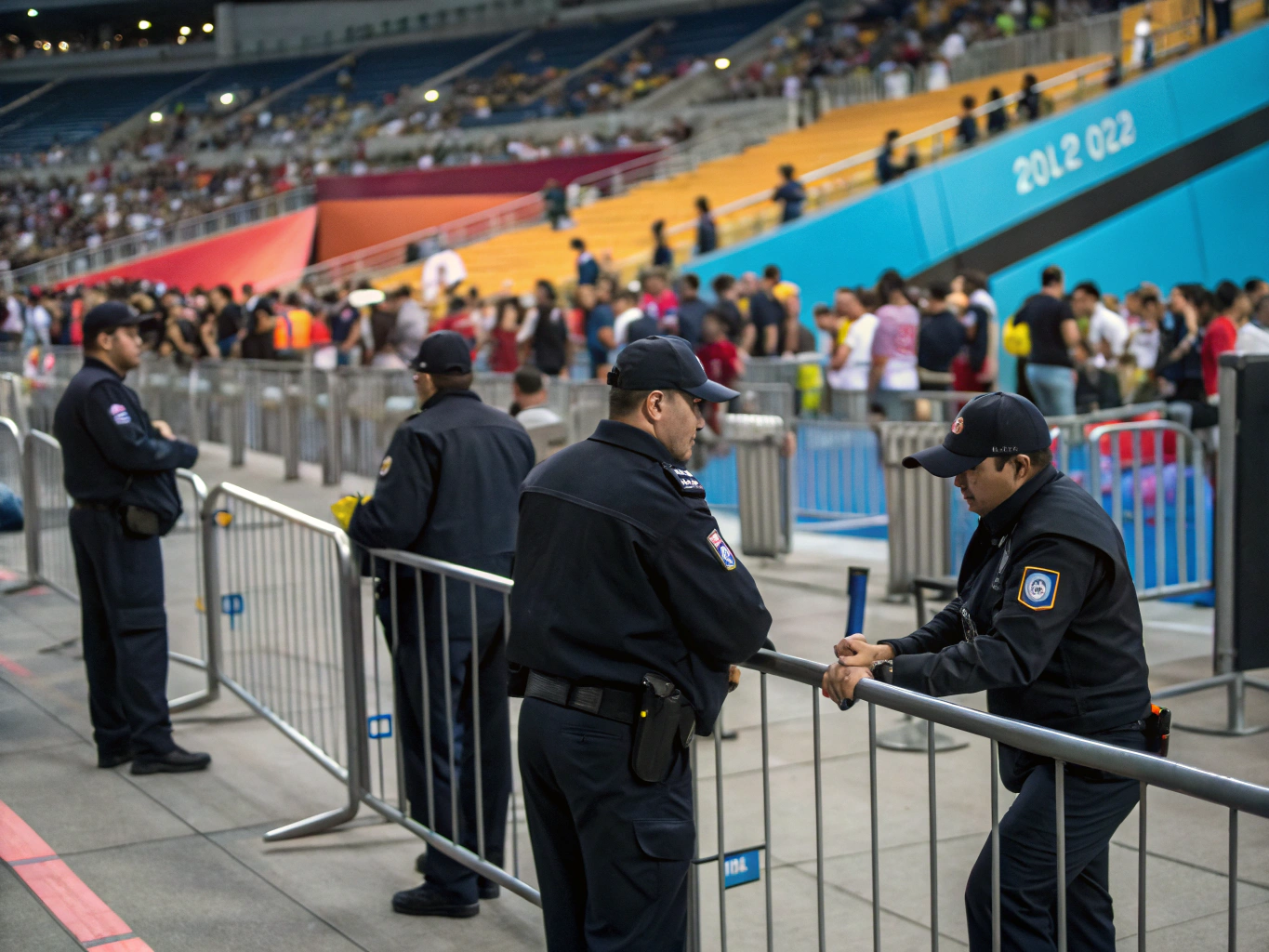 Security officers staffing a stadium gate during a sporting event